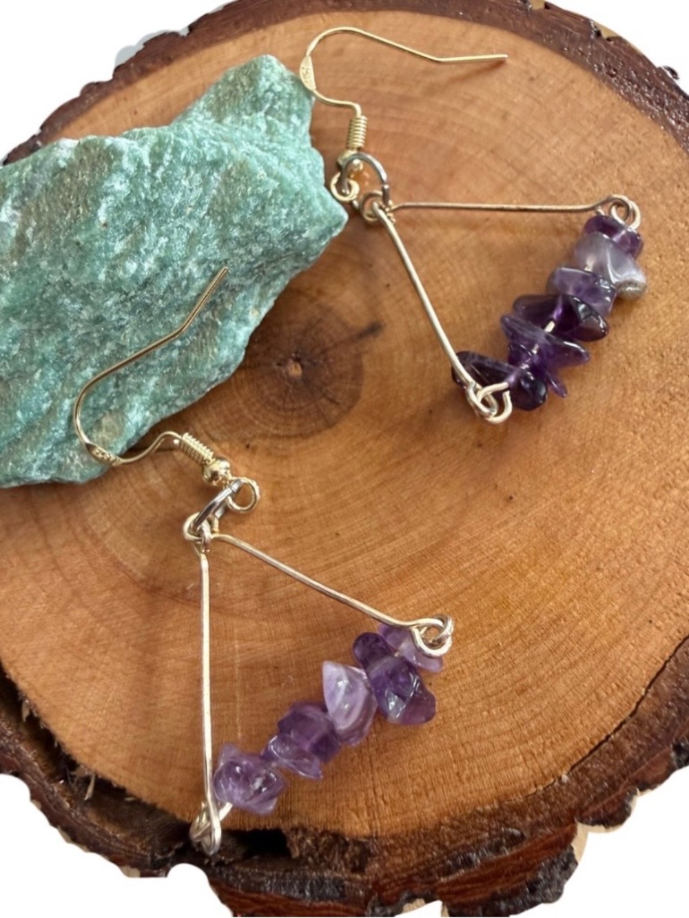 Amethyst Triangle Earrings, 14k Gold Plated 925 Silver Hooks,‎ Witchy